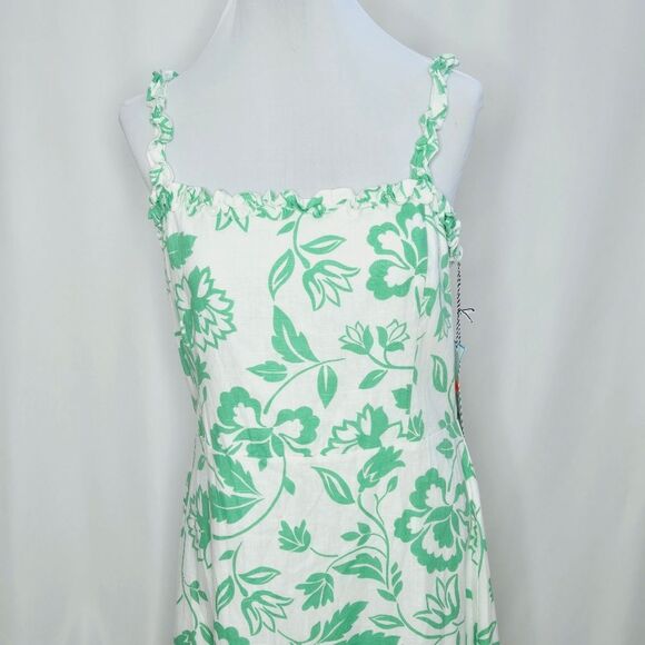 Draper James RSVP Linen Blend Floral Ruffled Neck Midi Dress Size 14 - Picture 3 of 13